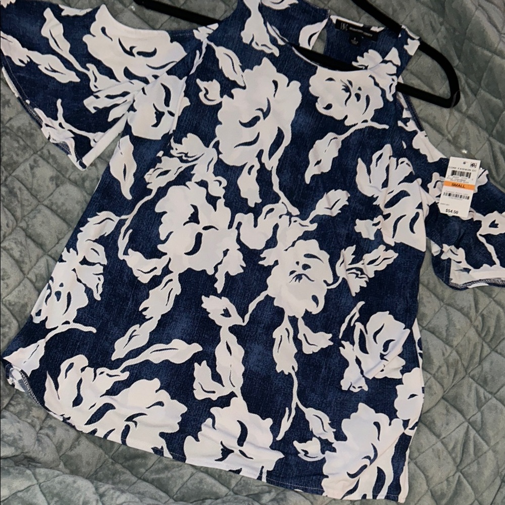 INC International Concepts Navy and White Floral Blouse